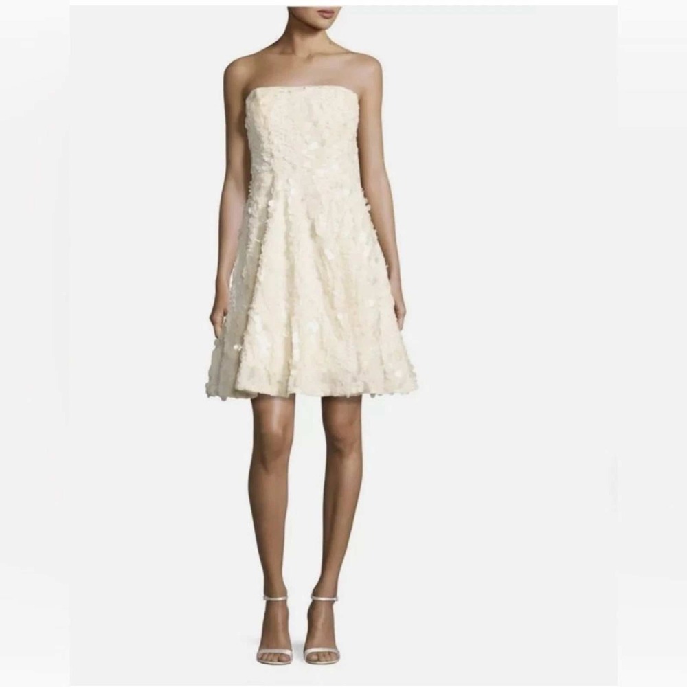 Nicole Miller New York Mini Dress 14 Blush Sequin‎ Strapless Bridal Coquette